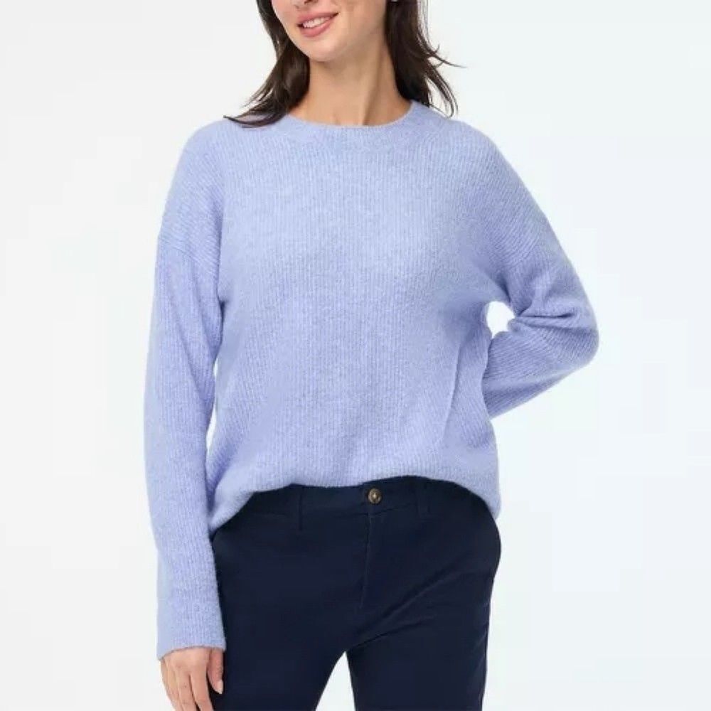 J Crew Ribbed Boyfriend Crewneck Sweater Extra Soft Yarn Periwinkle Women XL NEW
